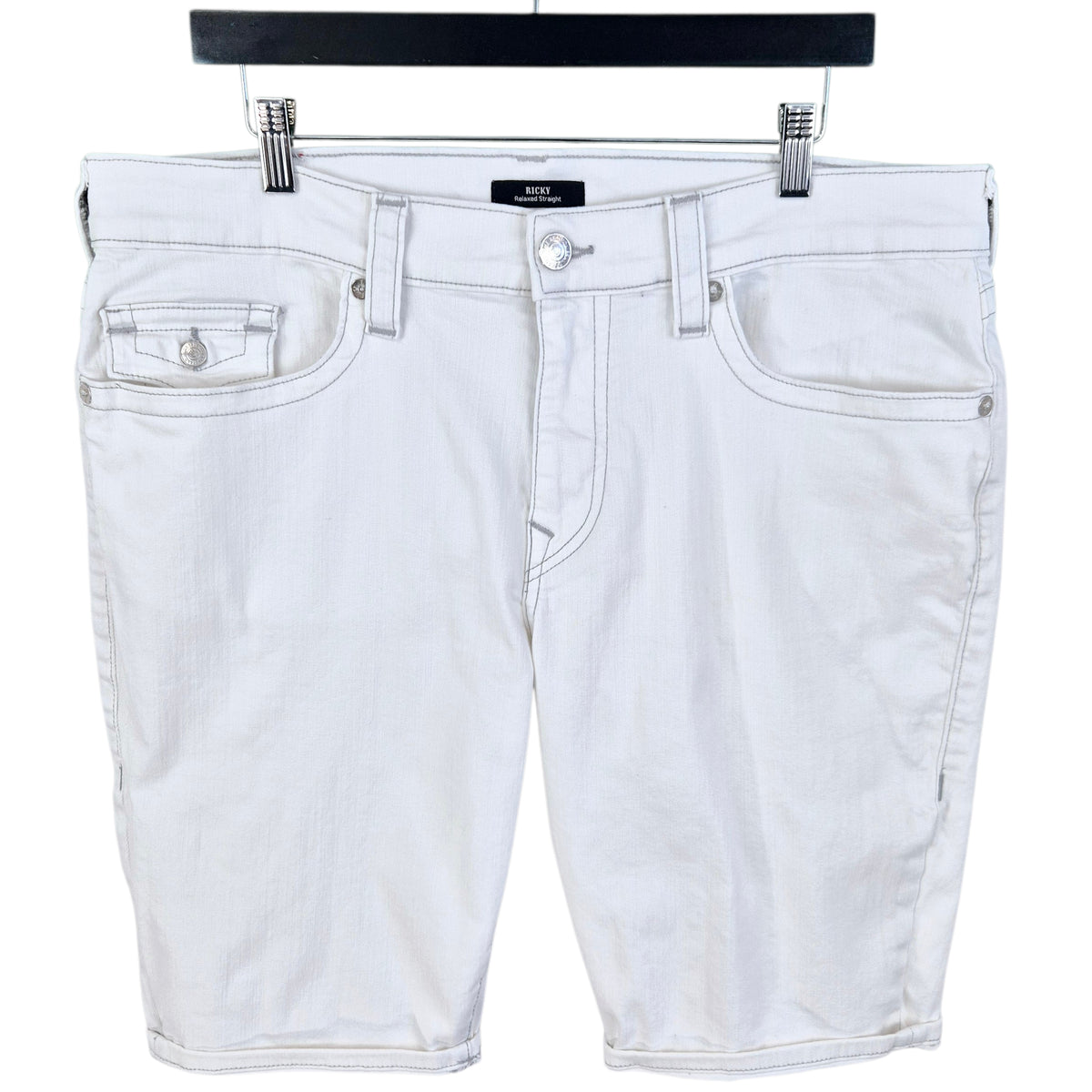 True Religion White Stretch Denim Shorts W38