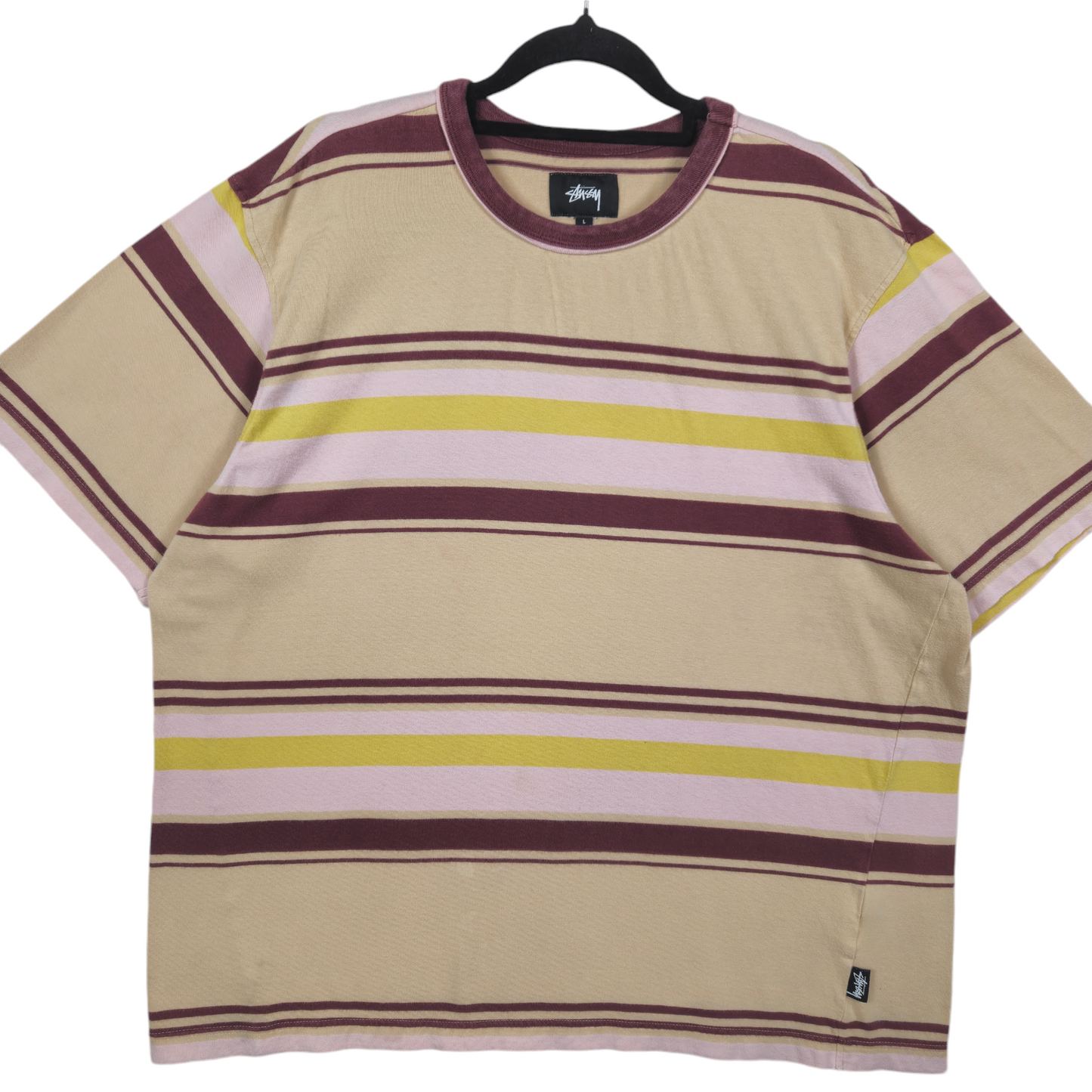Stussy Brown Striped Cotton Tee Shirt Size L