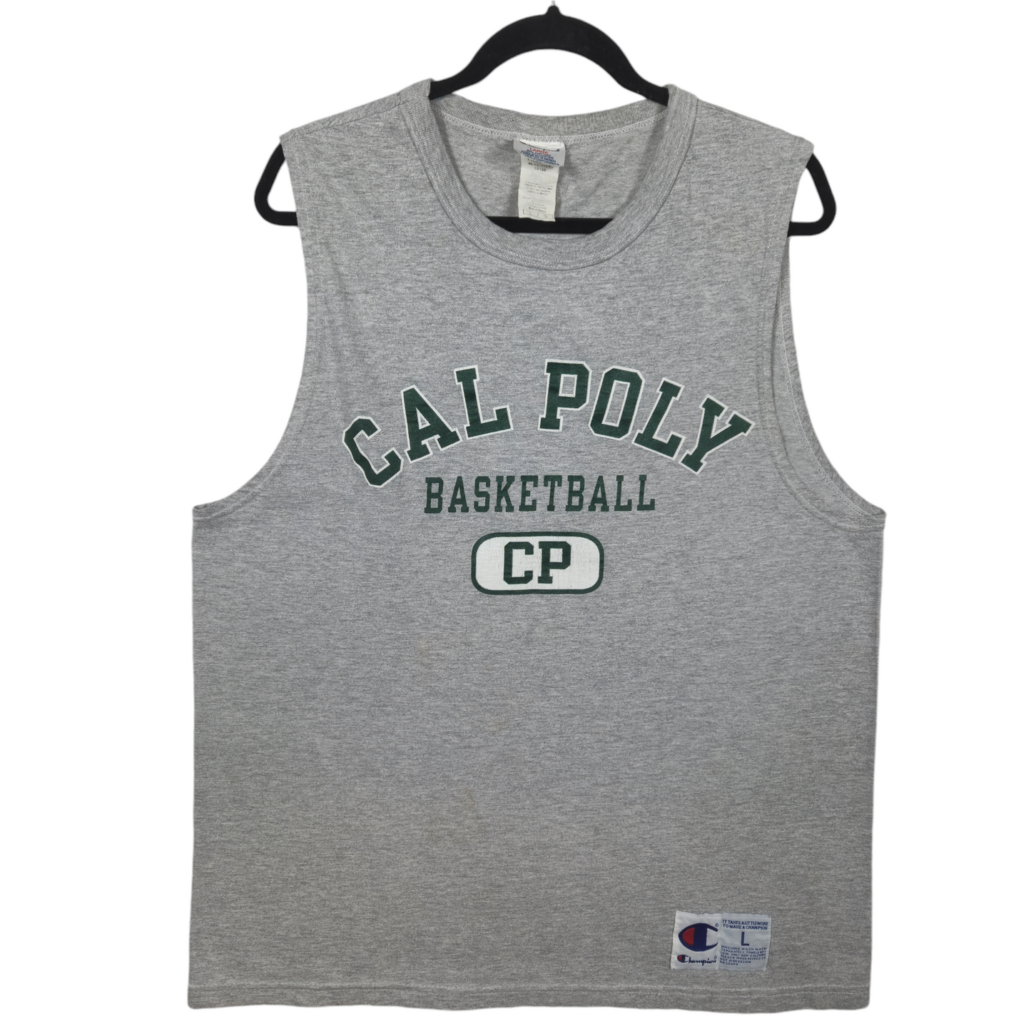 Vintage Champion 90's Cal Poly Basketball Grey Cotton Singlet Size L