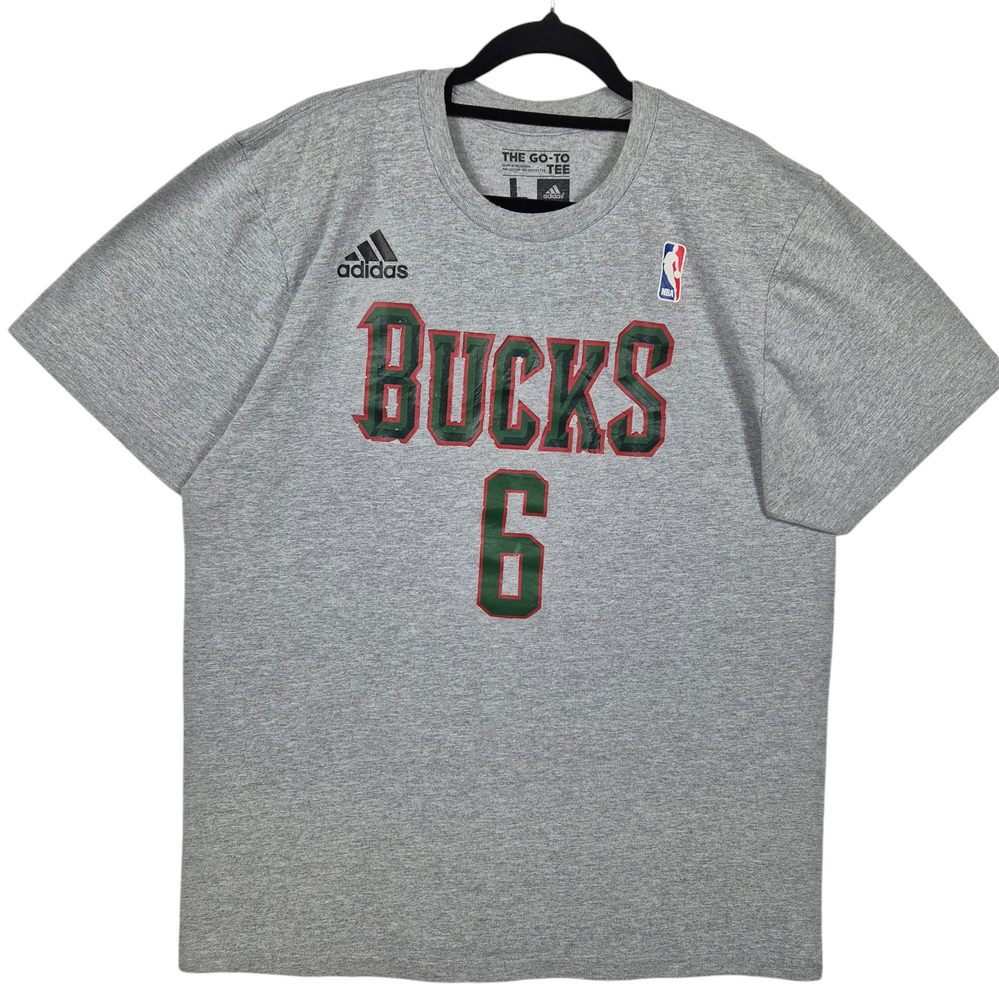 Adidas NBA Milwaukee Bucks Grey Wolters 6 Cotton Tee Shirt Size L