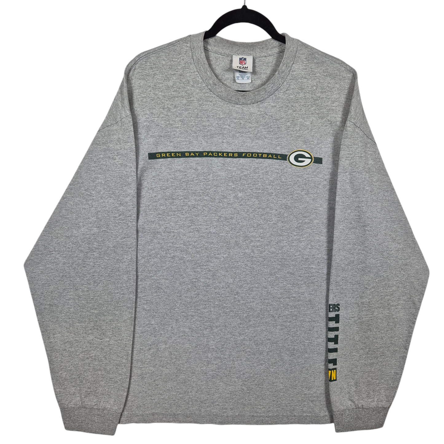 Vintage NFL Team Apparel Green Bay Packers Grey Long Sleeve Cotton Tee Shirt Size XL