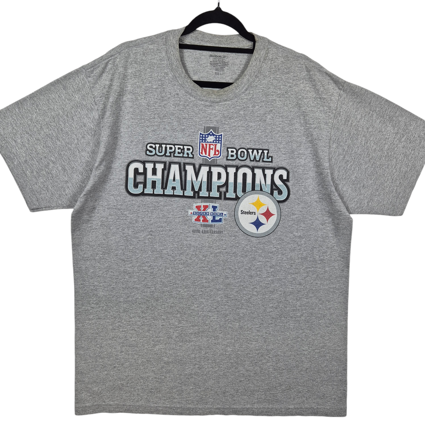 Vintage Reebok 2006 NFL Pittsburgh Steelers Super Bowl Grey Cotton Tee Shirt Size L