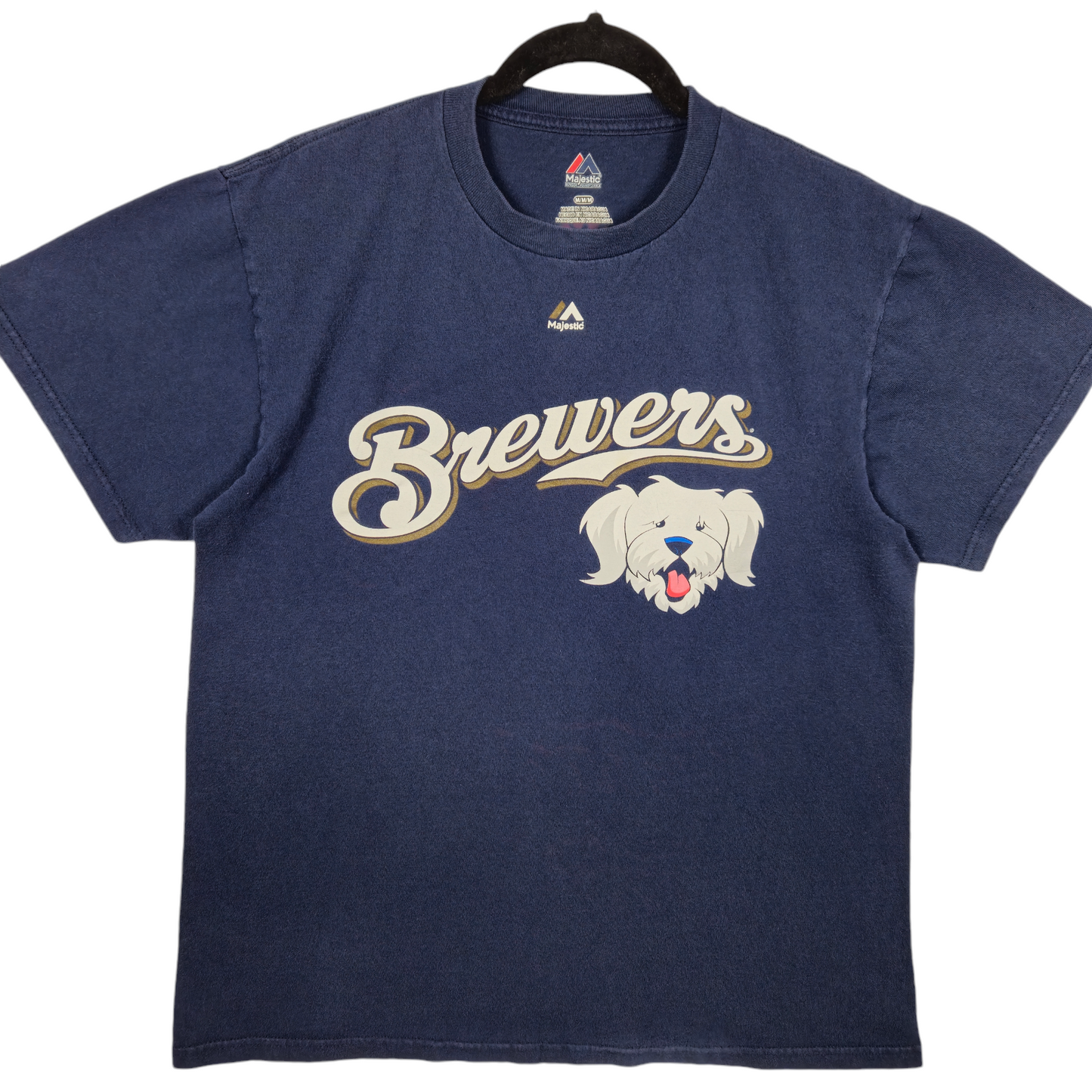 Majestic MLB Milwaukee Brewers Dark Blue Hank K9 Mascot Tee Shirt Size M