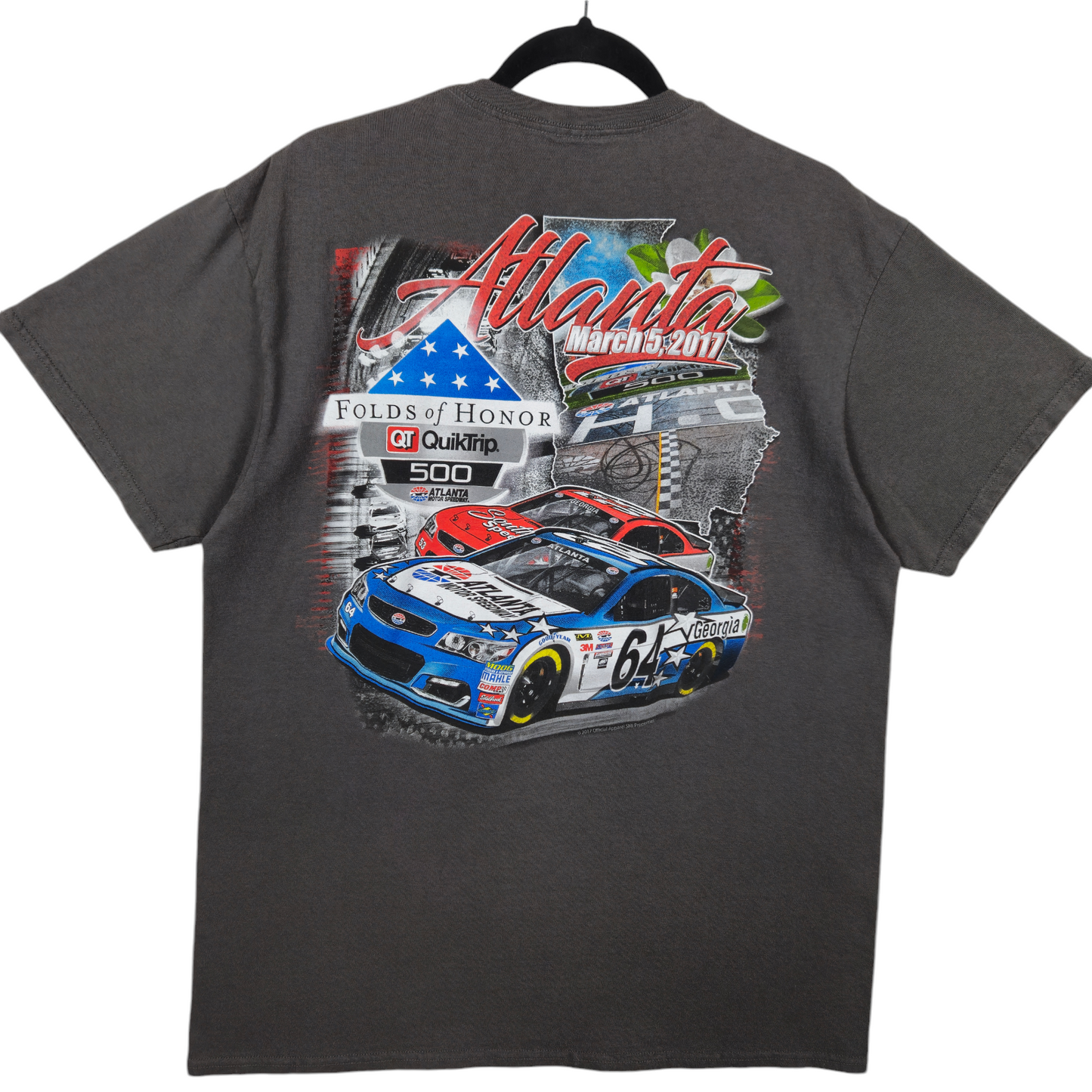 2017 Atlanta QuickTrip 500 Motorsport Grey Cotton Tee Shirt Size