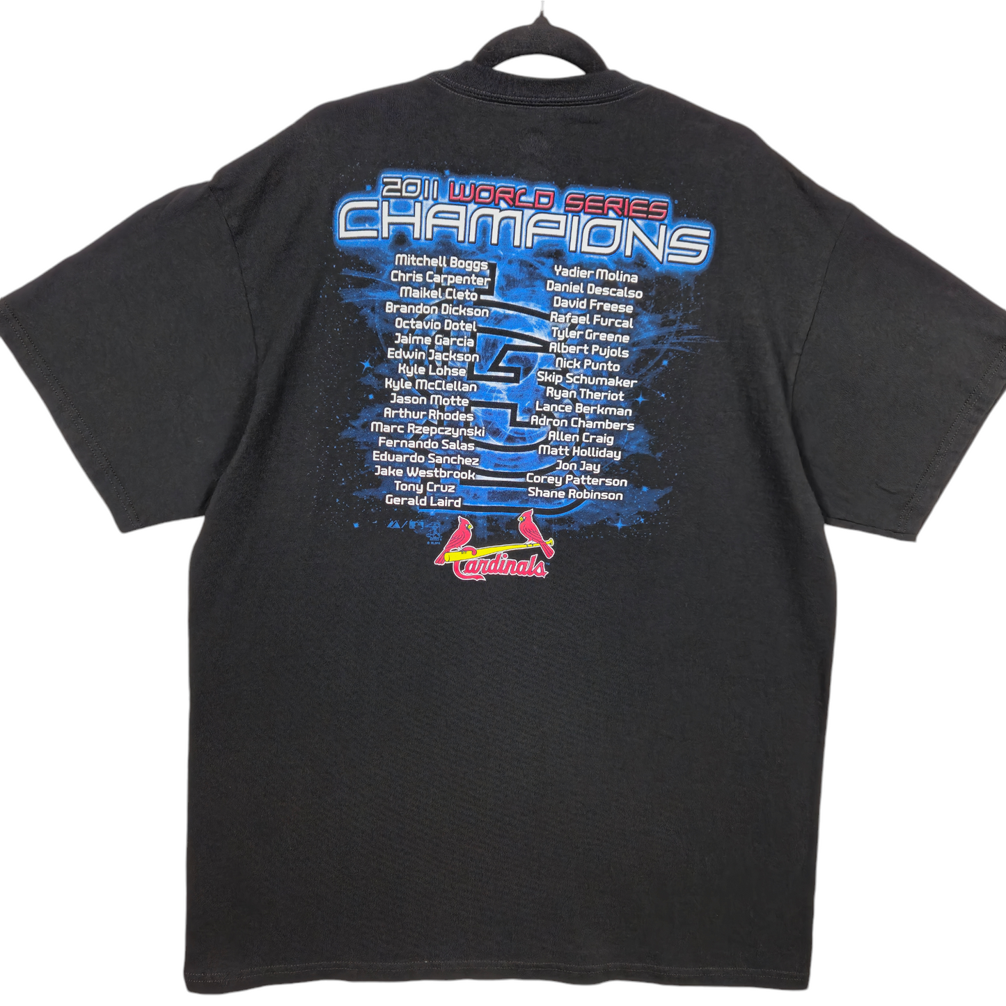 Majestic MLB St Louis Cardinals 2011 Champions Black Cotton Tee Shirt Size XL