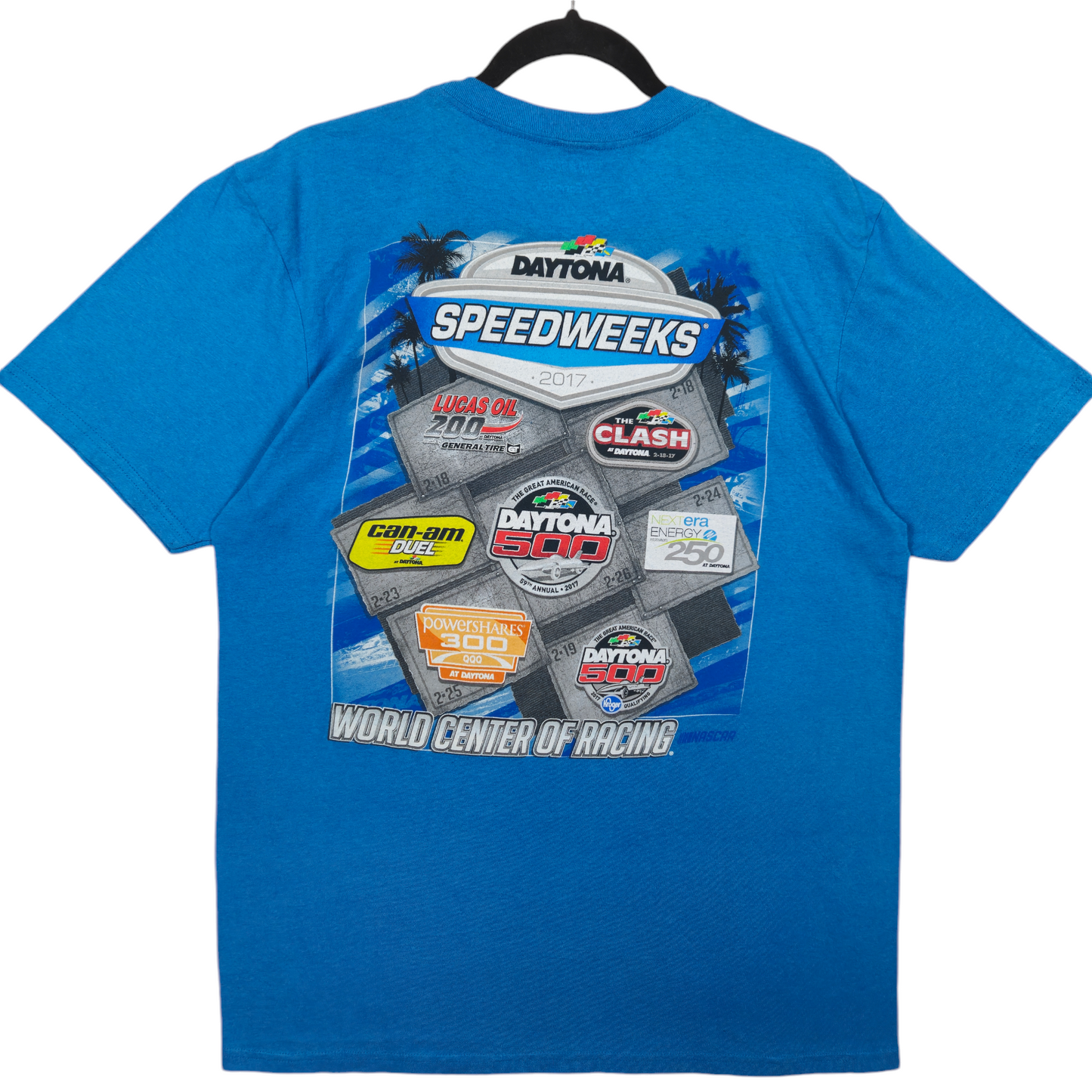 Fanatics NASCAR Daytona Speedweeks 2017 Blue Stretch Tee Shirt Size L