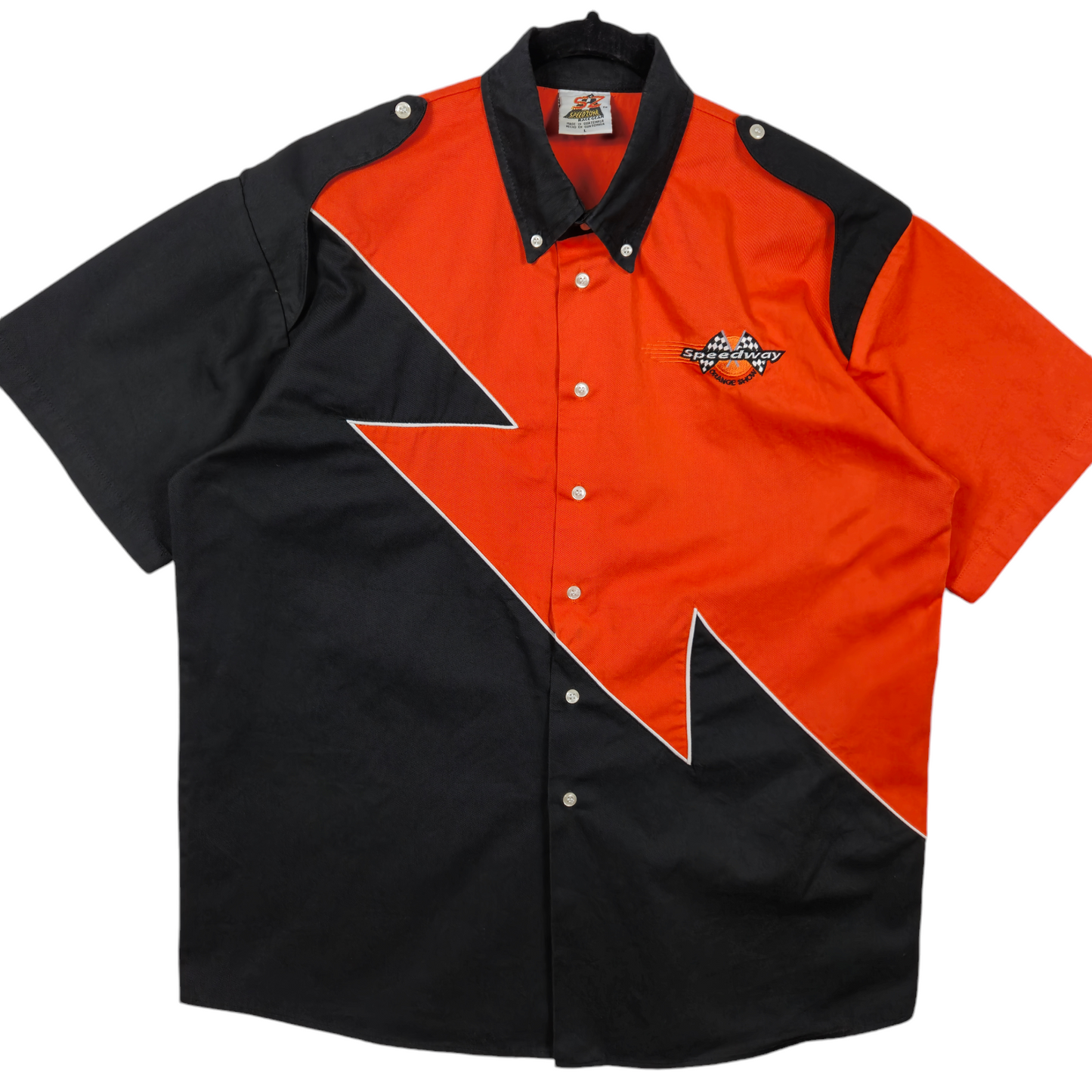 Vintage 90's Orange Show Speedway Black Racing Official Button Shirt Size L