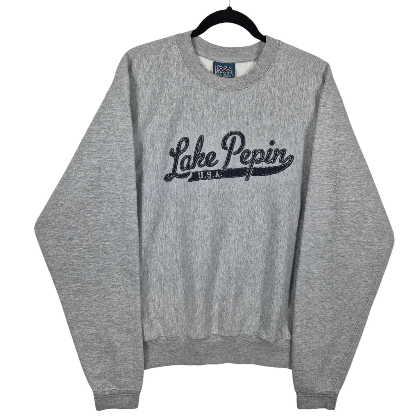 Vintage Lake Pepin USA 90's Grey Embroidered Crewneck Sweater Size M