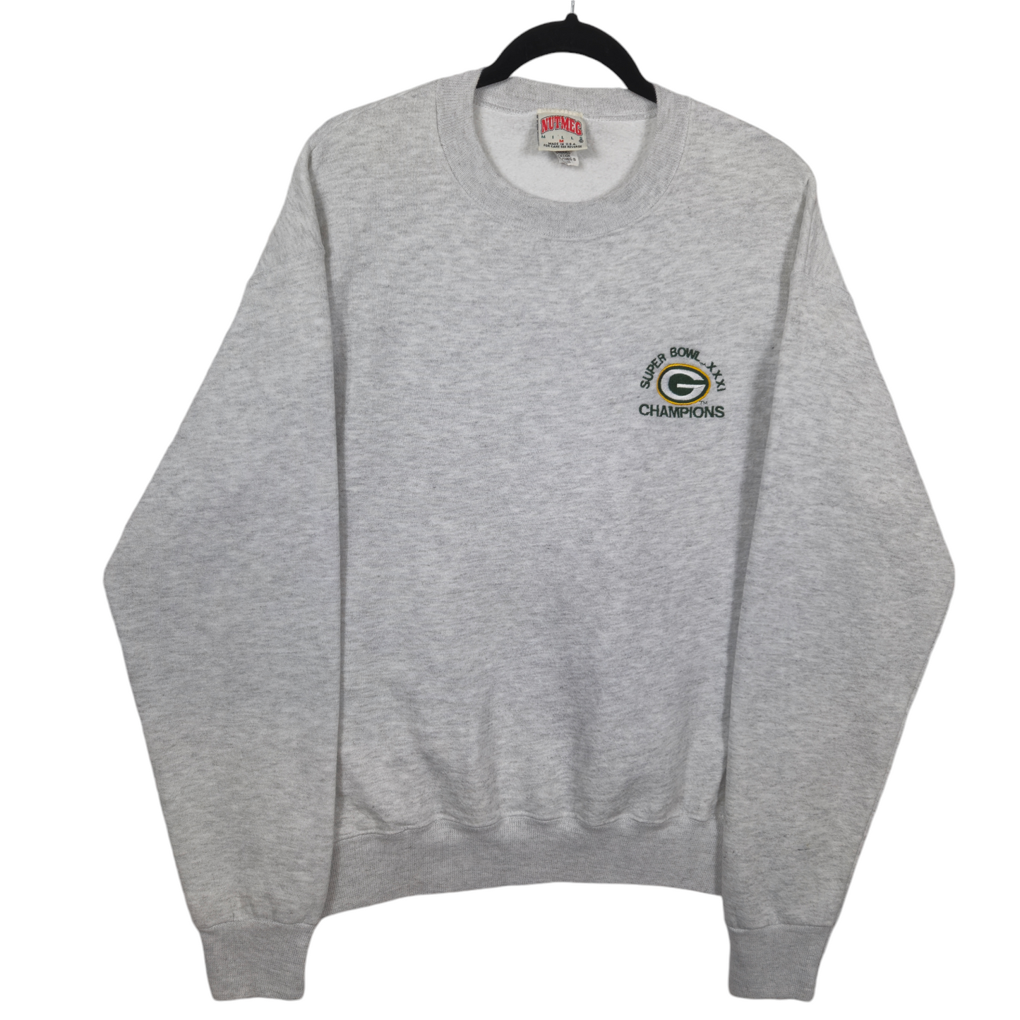 Vintage NFL Green Bay Packers 1997 Super Bowl Grey USA Made Sweater Size M