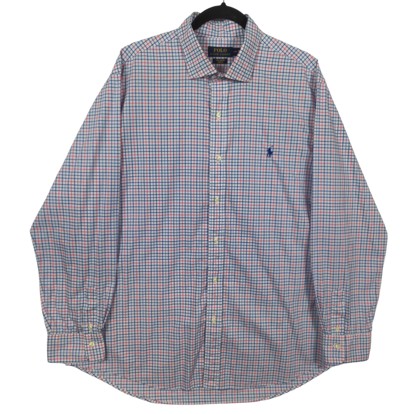 Polo Ralph Lauren White Blue & Pink Checkered Stretch Cotton Dress Shirt Size XL
