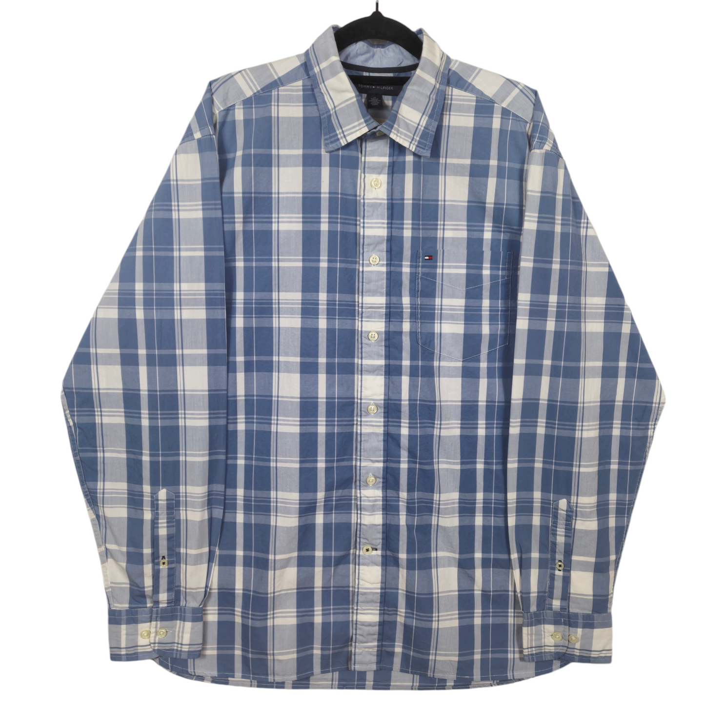 Tommy Hilfiger Blue & White Checkered Dress Shirt Size M