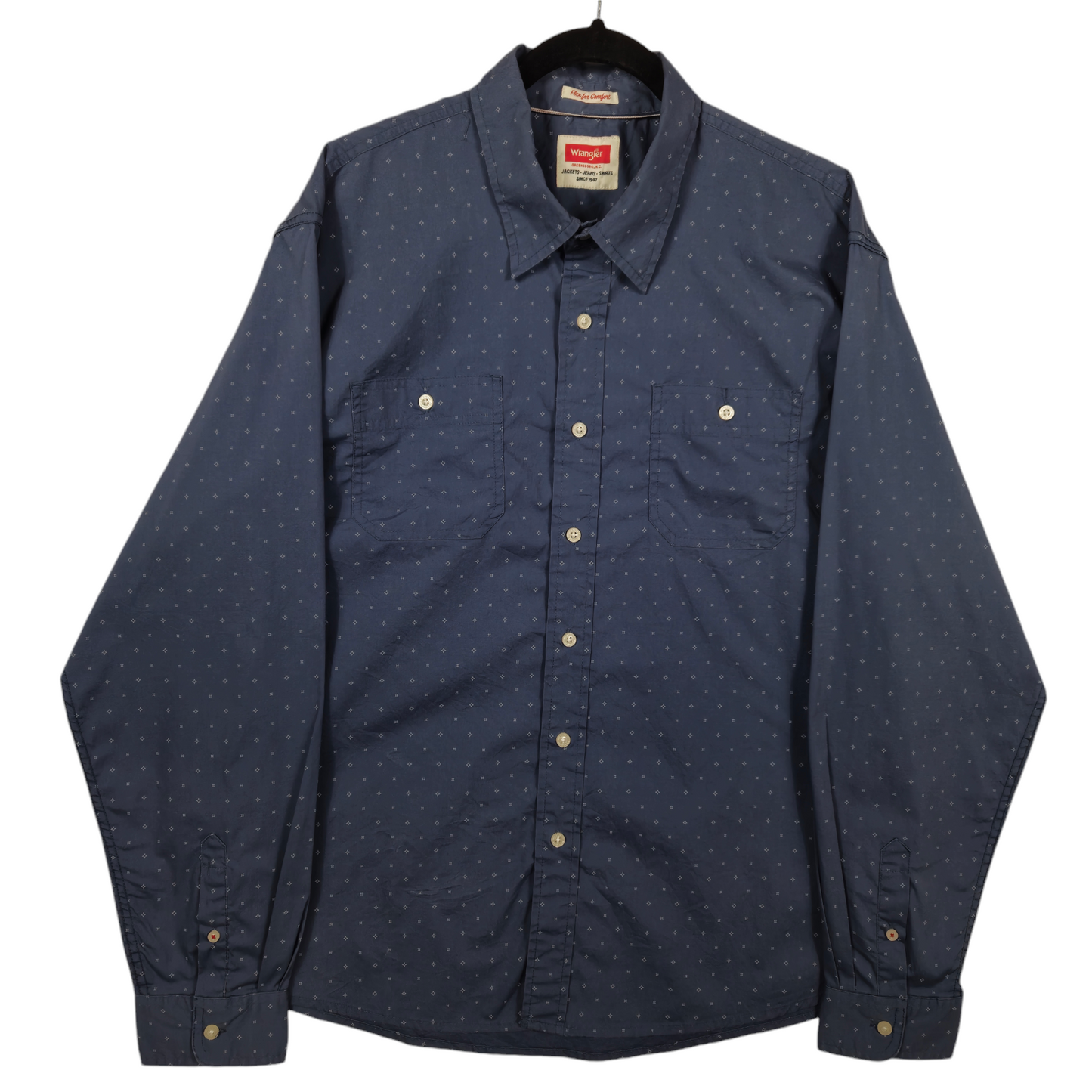 Vintage Wrangler 2000's Dark Blue Star Pattern Dress Shirt Size XL