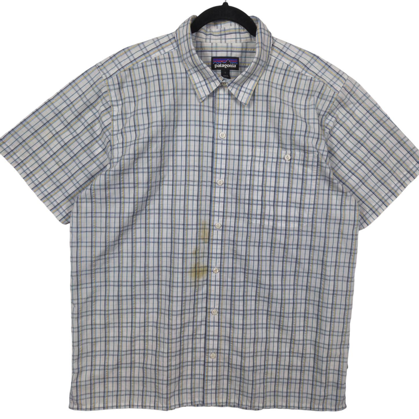 Patagonia White Checkered Short Sleeve Button Shirt Size L