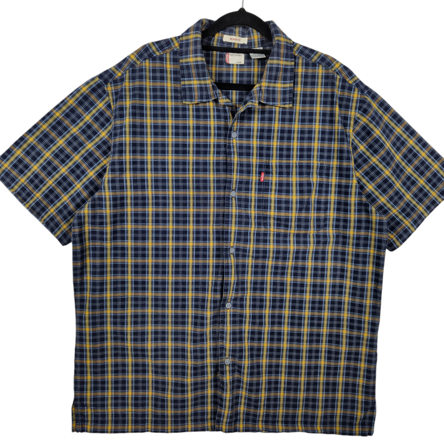 Vintage Levis 2000's Blue & Yellow Checkered Square Cut Button Shirt Size L