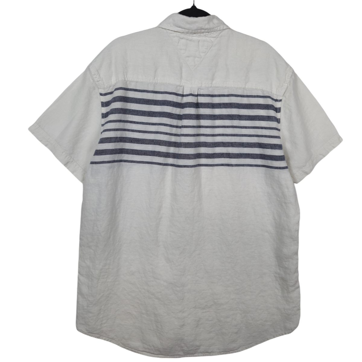 Tommy Hilfiger White Striped Linen Custom Fit Short Sleeve Button Shirt Size XL