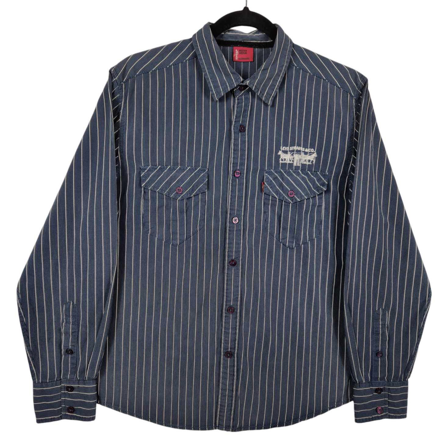 Vintage Levis 2000's Dark Blue Striped Long Sleeve Button Shirt Size M