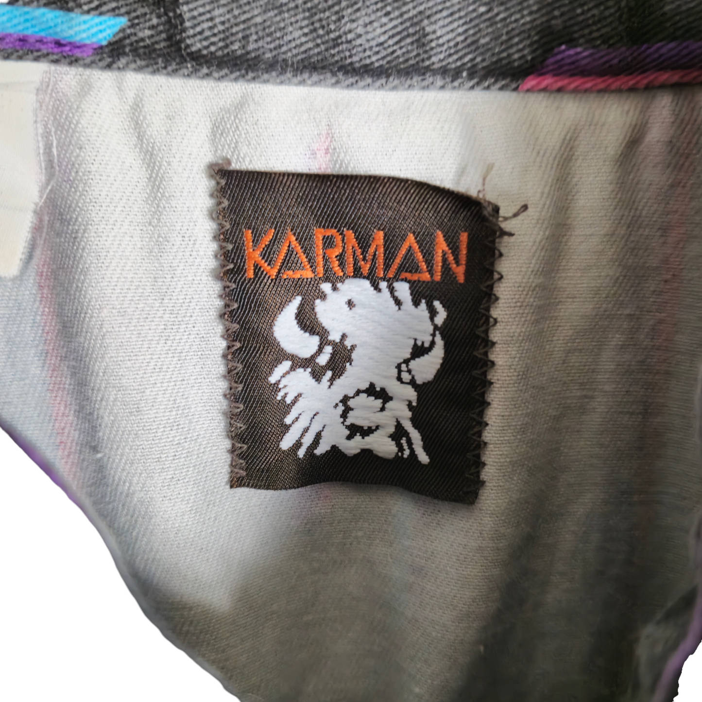 Vintage Karman 80's Black Blue & Purple Button Denim Shirt Size L