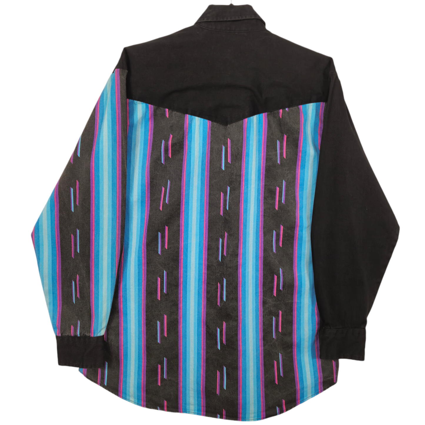Vintage Karman 80's Black Blue & Purple Button Denim Shirt Size L