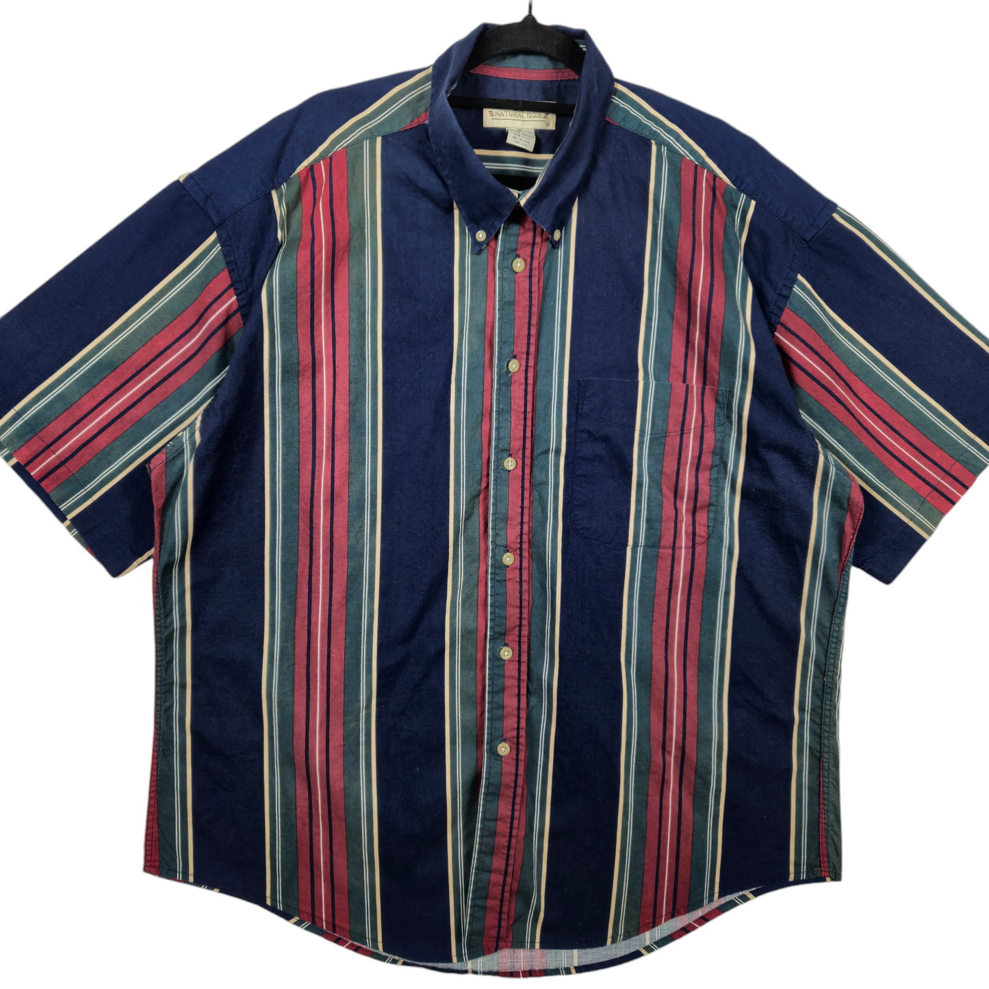 Vintage Natural Issue 90's Blue Red & Green Striped Button Shirt Size XL