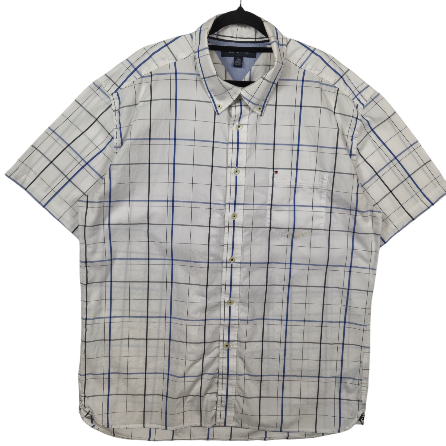 Tommy Hilfiger White Checkered Short Sleeve Button Shirt Size XL