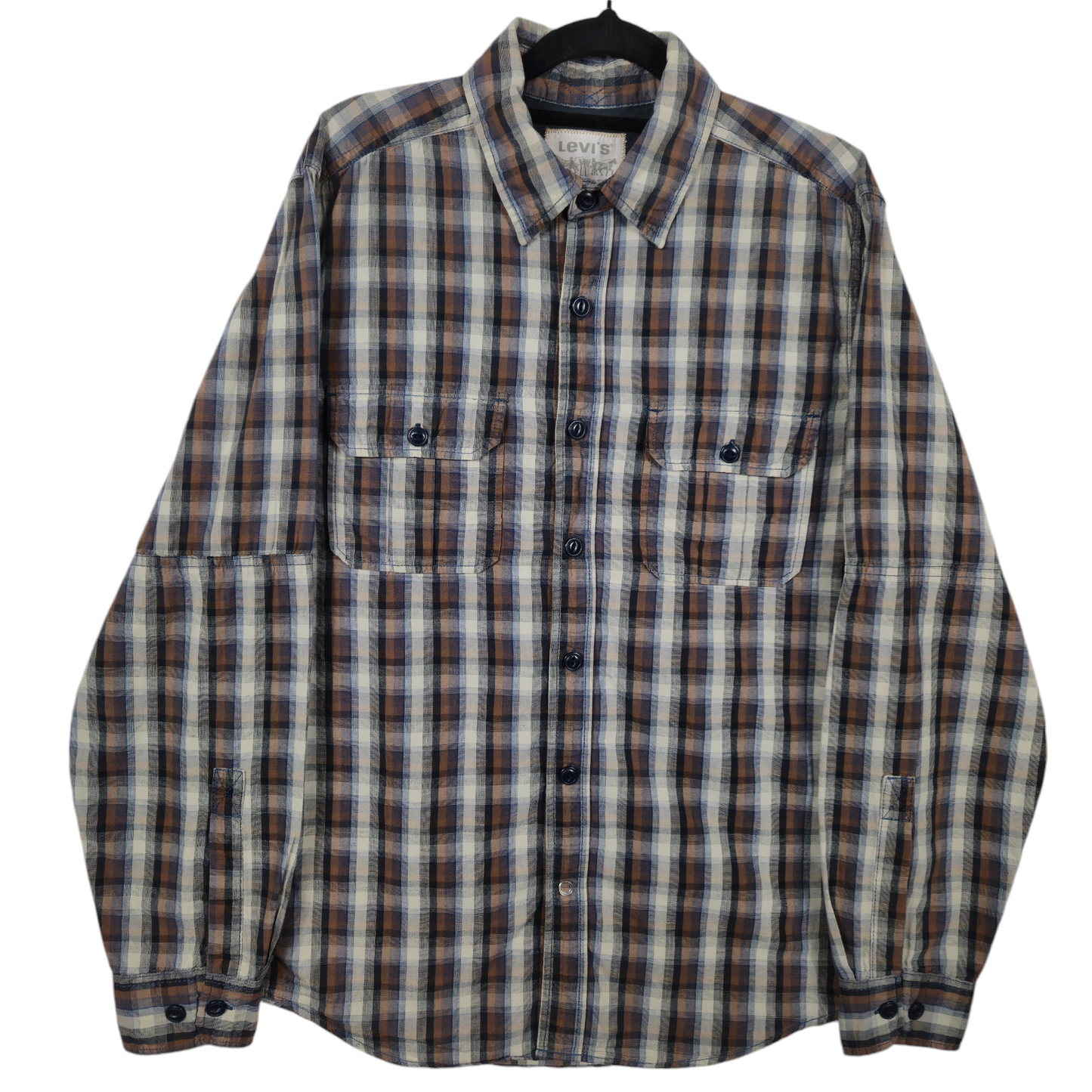 Levis Brown & Grey Checkered Long Sleeve Button Shirt Size M