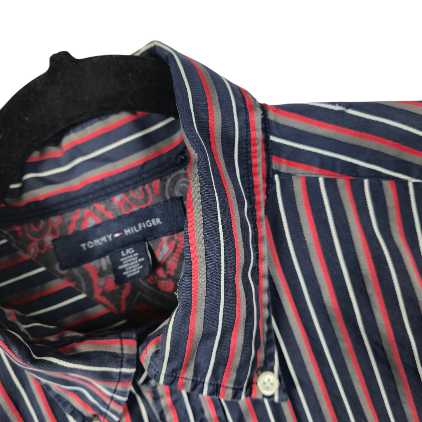 Tommy Hilfiger Blue Red & Grey Striped Dress Shirt Size L