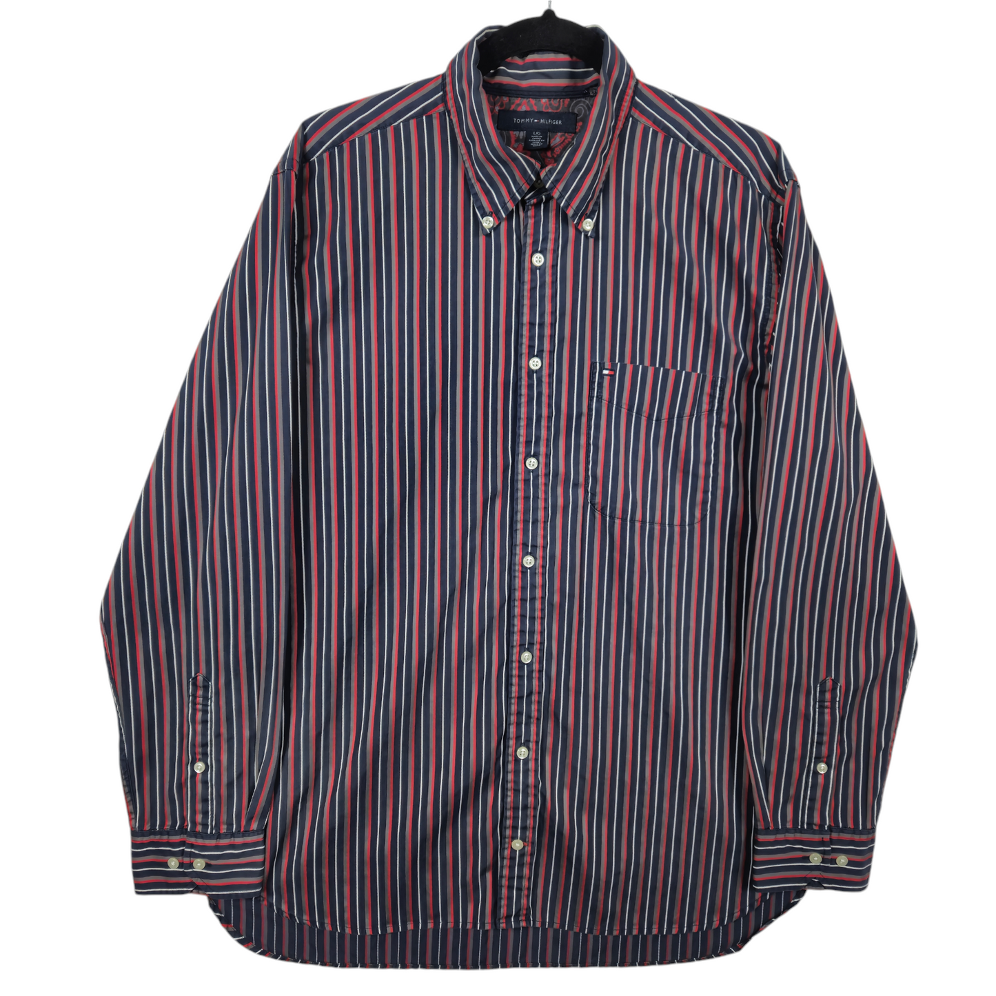 Tommy Hilfiger Blue Red & Grey Striped Dress Shirt Size L