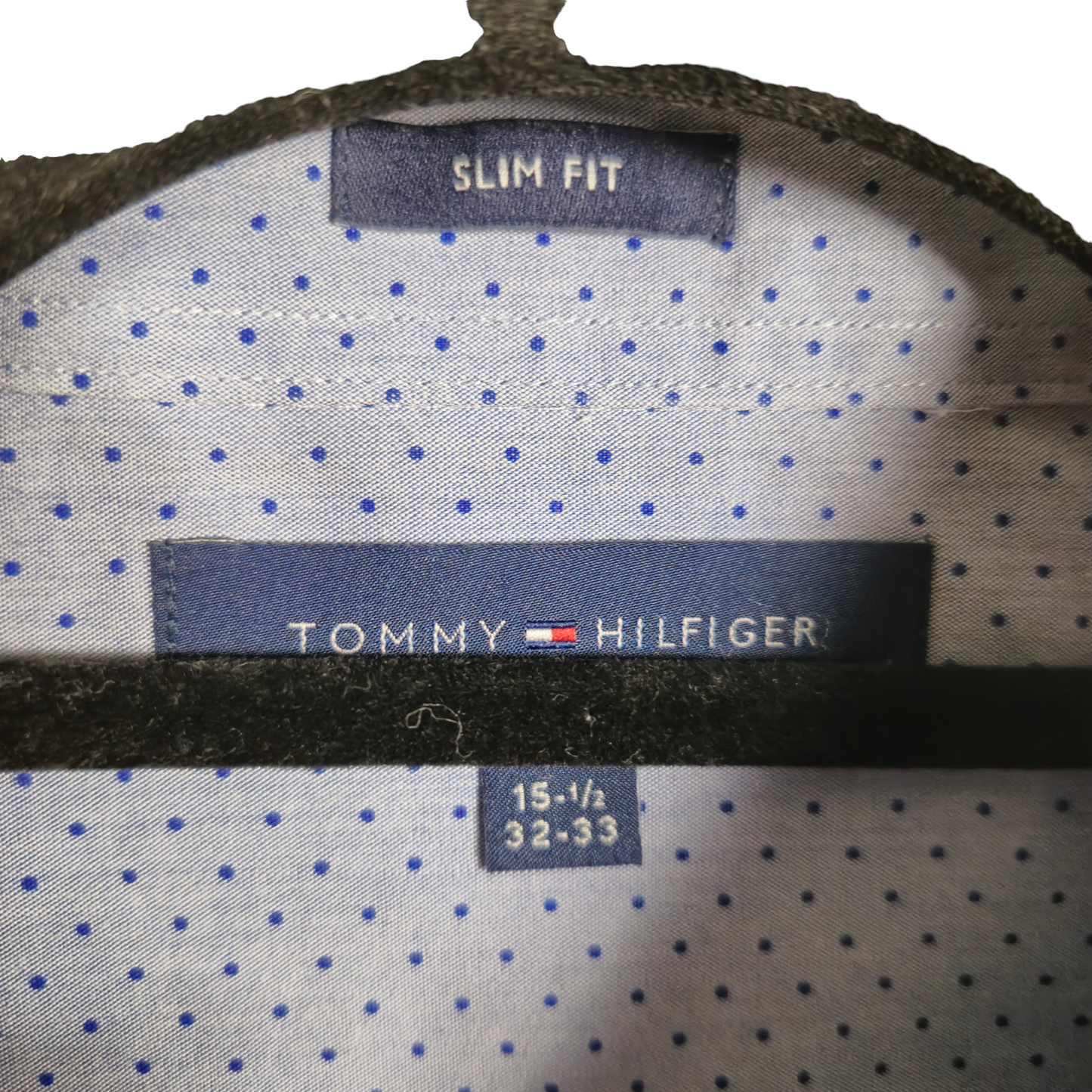 Tommy Hilfiger Light Blue Spotted Slim Fit Dress Shirt Size L
