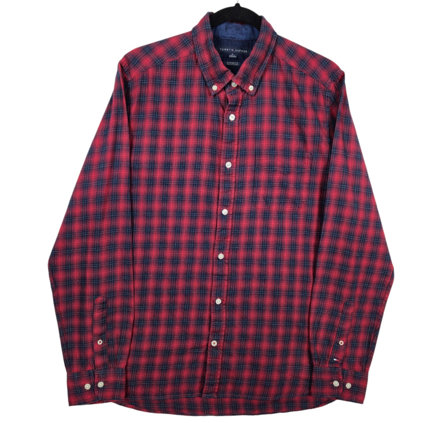 Tommy Hilfiger Red & Dark Blue Custom Fit Dress Shirt Size M