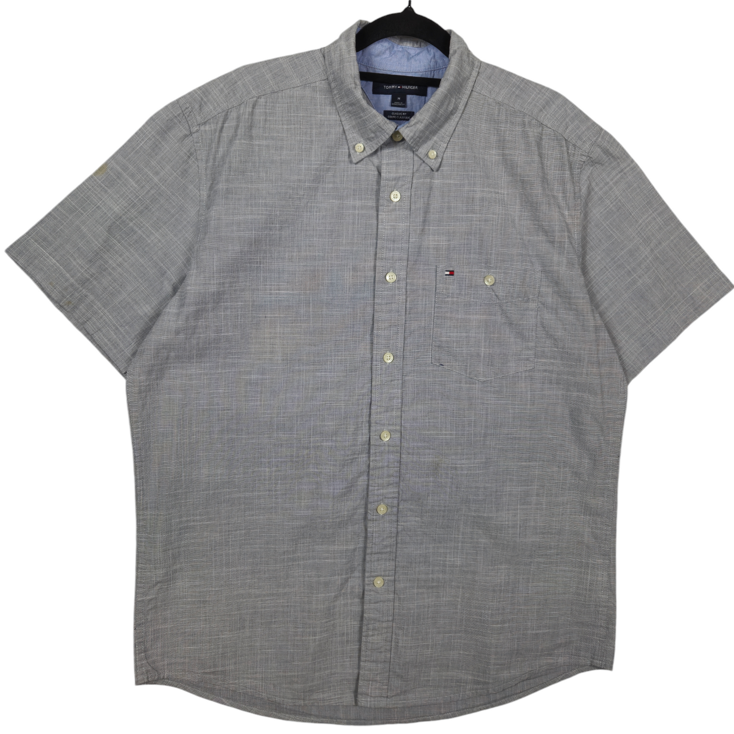 Tommy Hilfiger Light Grey Classic Fit Short Sleeve Button Shirt Size M