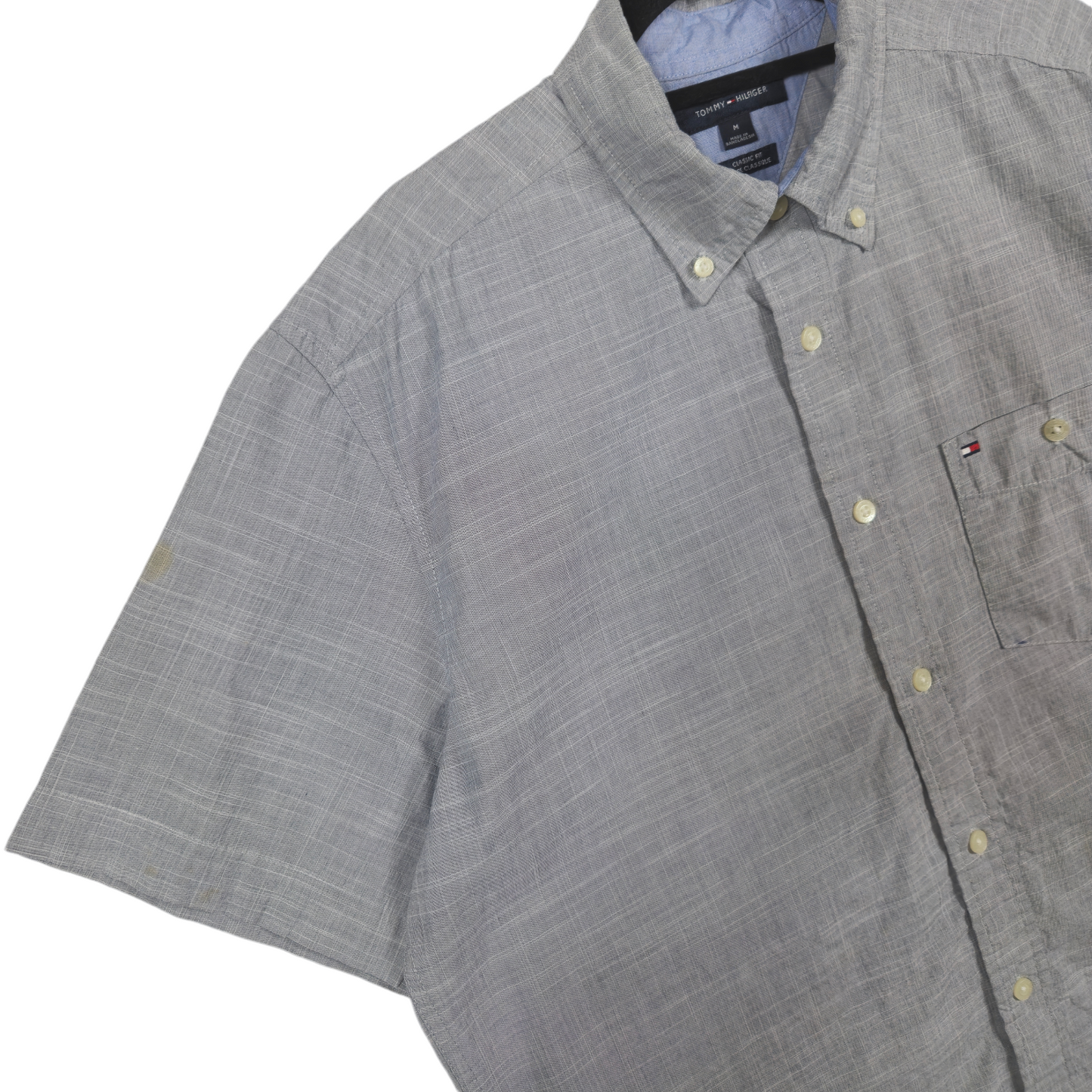 Tommy Hilfiger Light Grey Classic Fit Short Sleeve Button Shirt Size M