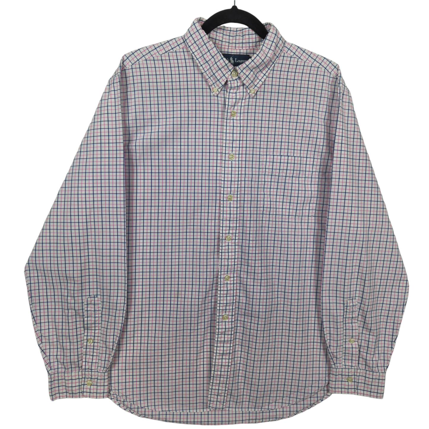 Vintage Polo Ralph Lauren 90's Blue Pink & White Checkered Dress Shirt Size XL