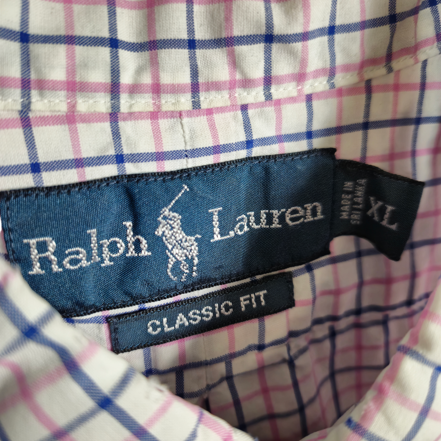 Vintage Polo Ralph Lauren 90's Blue Pink & White Checkered Dress Shirt Size XL