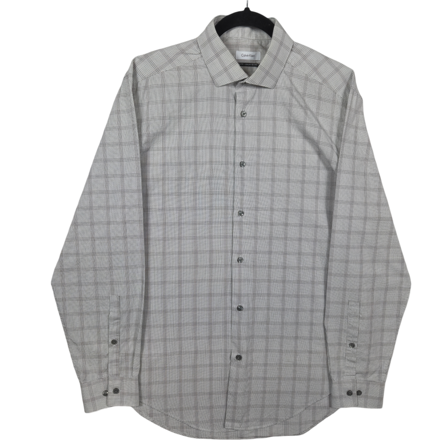 Calvin Klein Light Grey Checkered Slim Fit Dress Shirt Size L