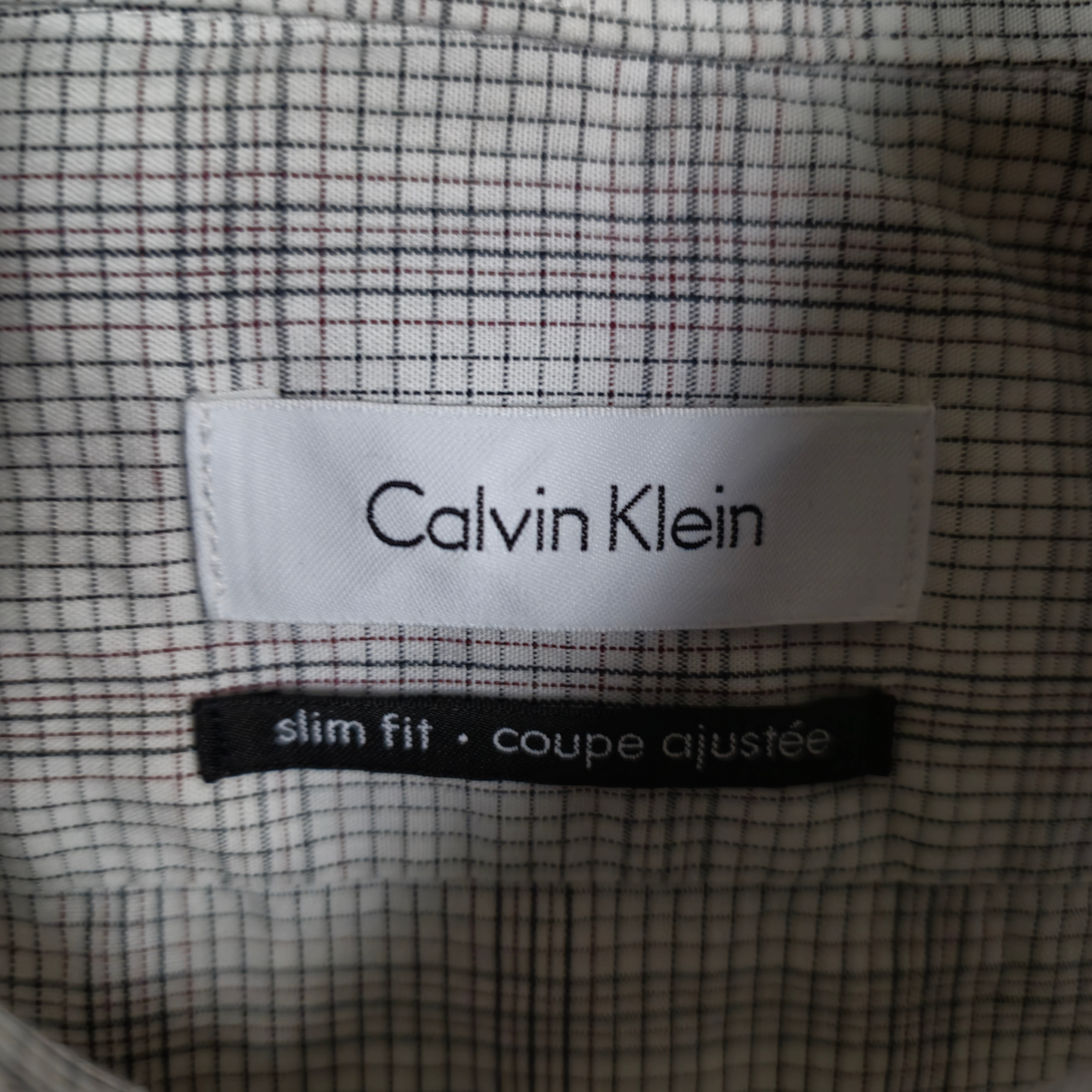 Calvin Klein Light Grey Checkered Slim Fit Dress Shirt Size L