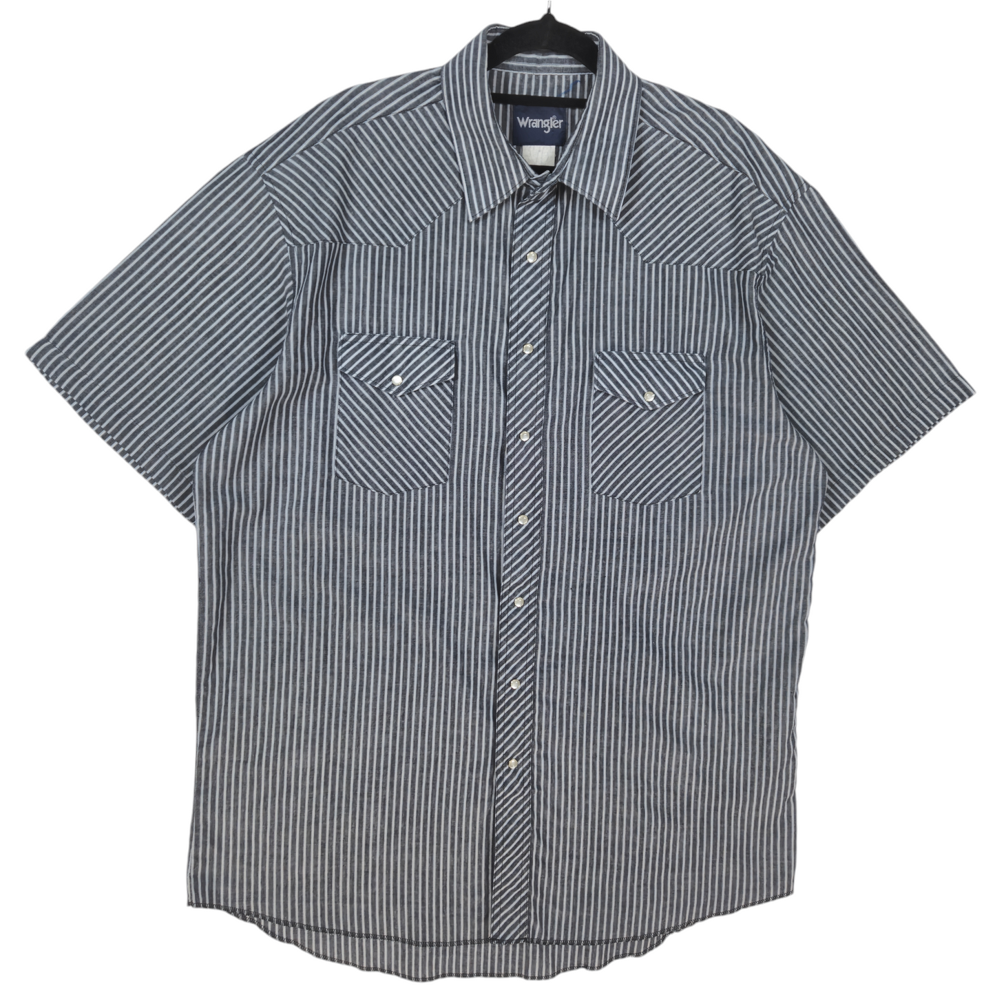 Vintage Wrangler 90's Grey Striped Short Sleeve Button Shirt Size XL