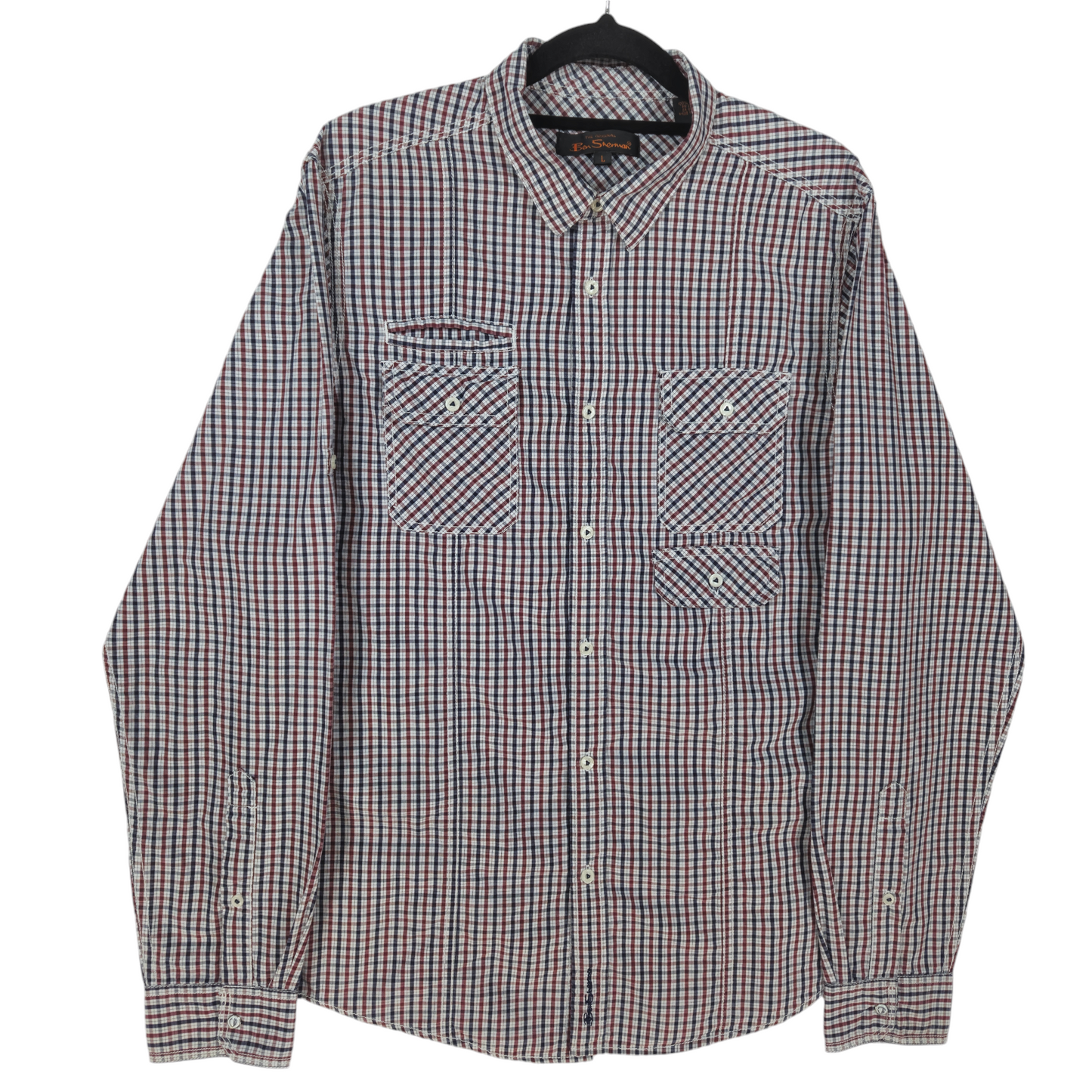 Ben Sherman Red Black & White Checkered Slim Long Sleeve Button Shirt Size L