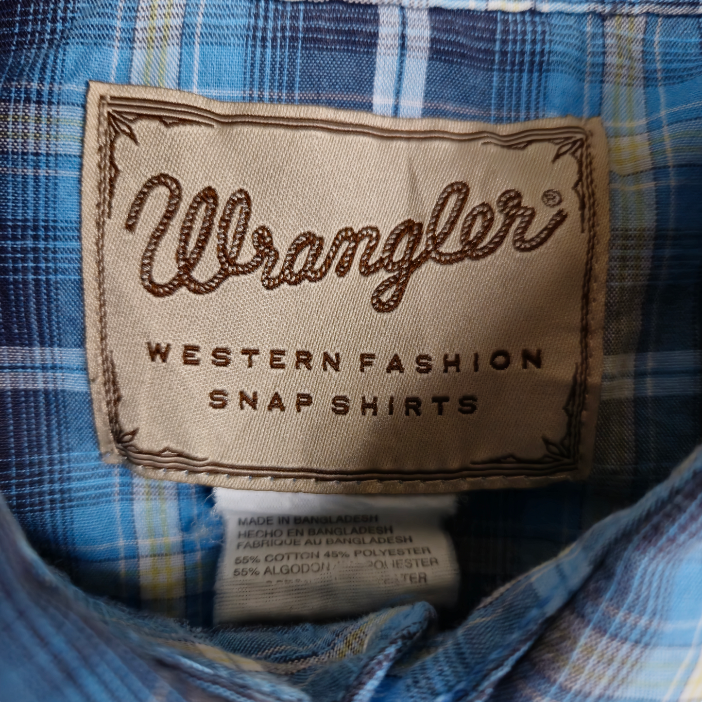 Wrangler Western Shirts Blue & Yellow Checkered Short Sleeve Button Shirt Size M