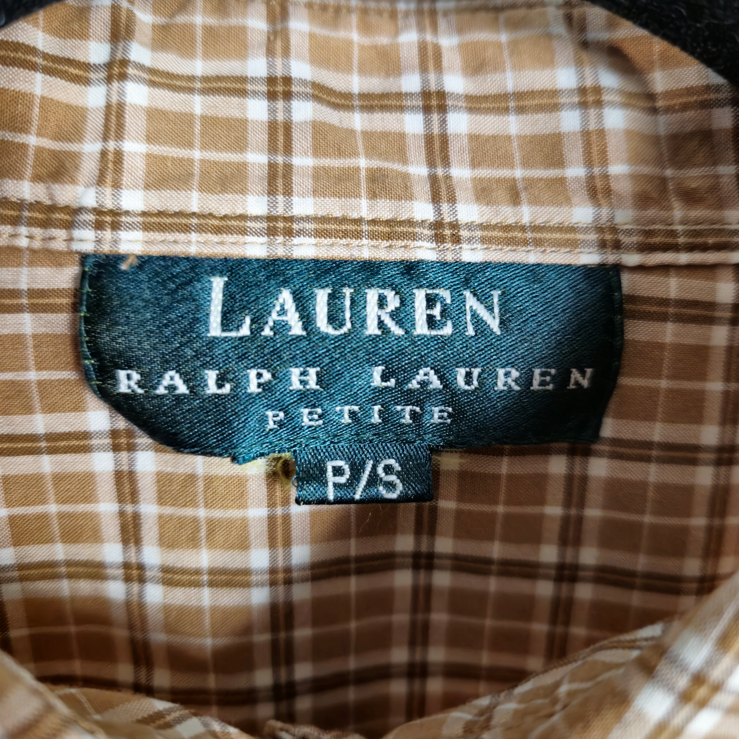 Vintage Ralph Lauren Green Label Womens Brown Checkered Button Blouse Size S