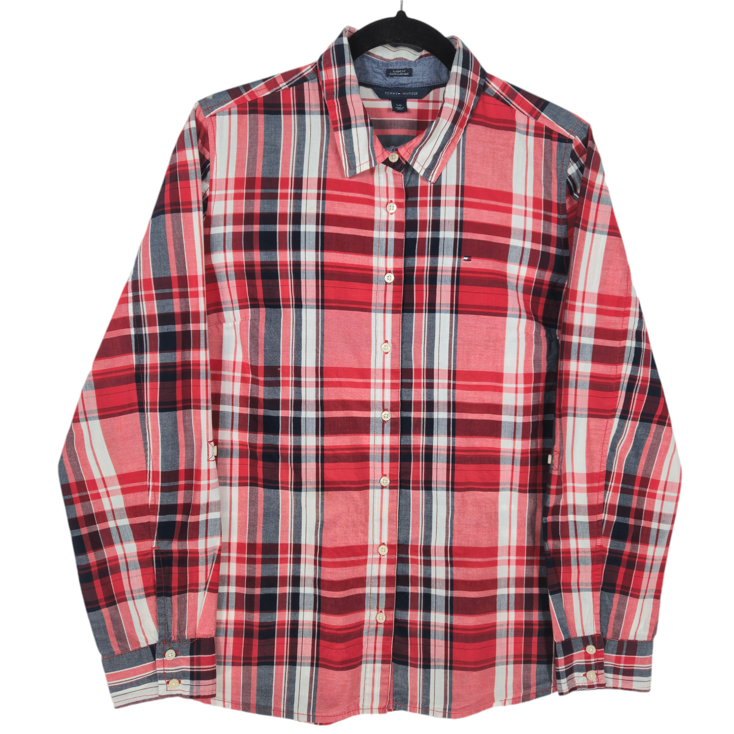 Tommy Hilfiger Womens Red Blue & White Checkered Button Blouse Size L