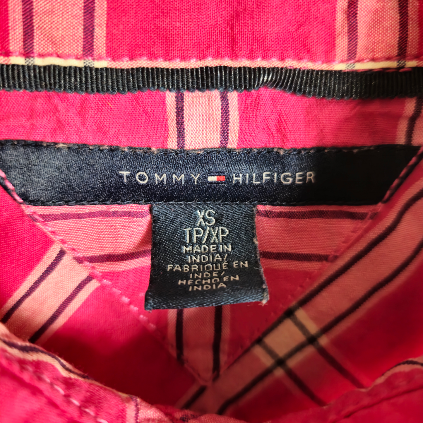 Tommy Hilfiger Womens Pink Checkered Button Blouse Size XS