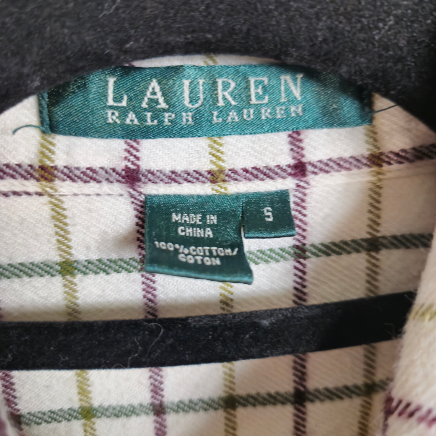 Vintage Ralph Lauren Green Label Womens Cream White Checkered Button Blouse Size S