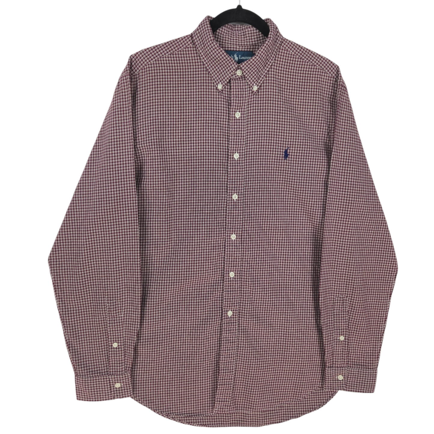 Vintage Polo Ralph Lauren 90's Maroon Brown Checkered Dress Shirt Size L