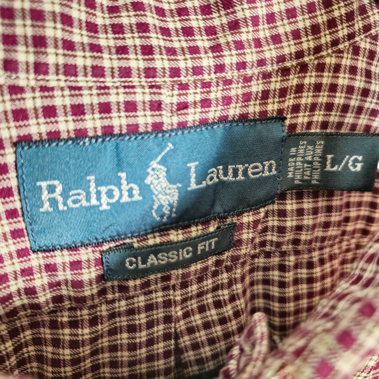 Vintage Polo Ralph Lauren 90's Maroon Brown Checkered Dress Shirt Size L