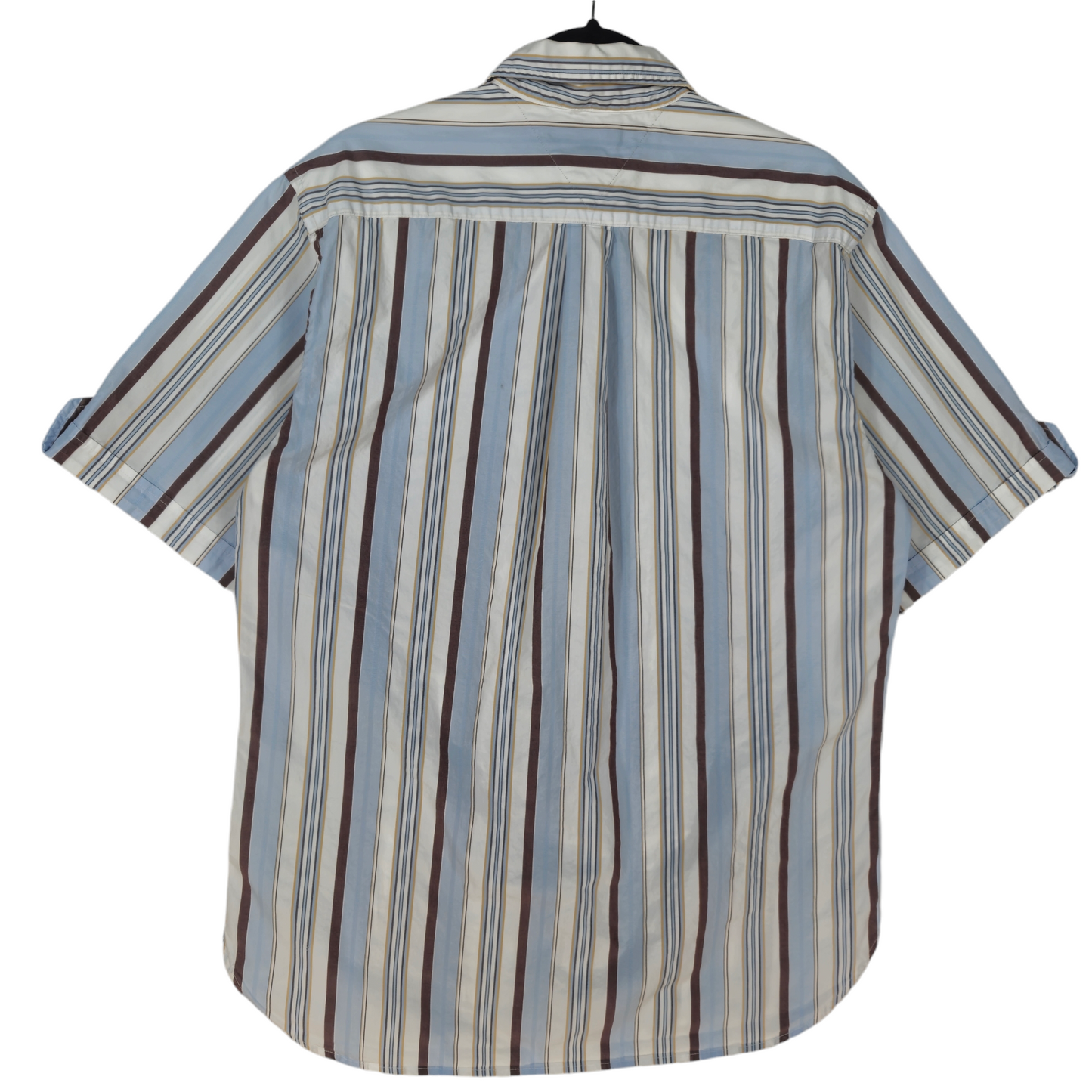 Tommy Hilfiger Blue Brown & White Striped Short Sleeve Button Shirt Size M