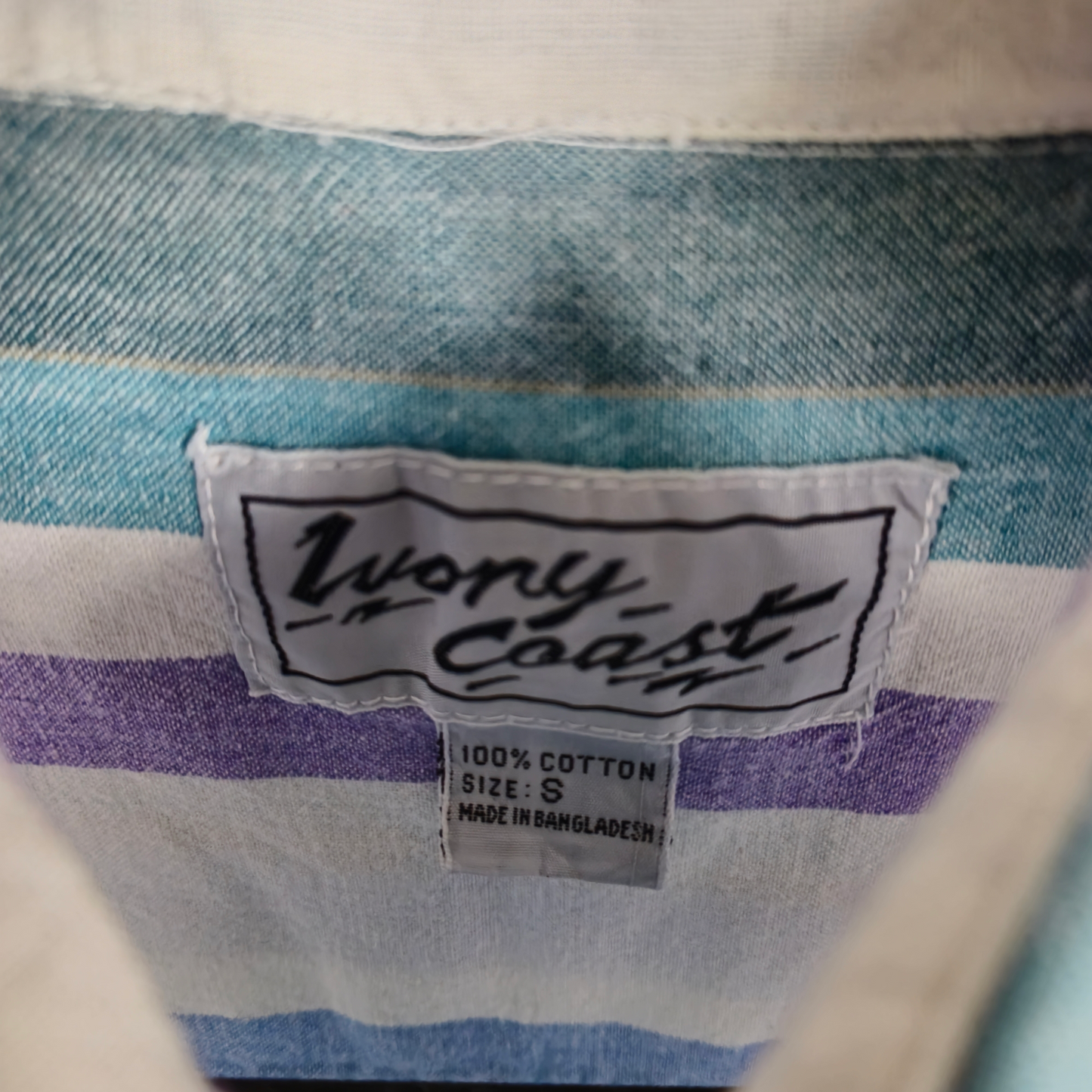 Vintage Ivory Coast 90's Green White & Red Striped Button Shirt Size S