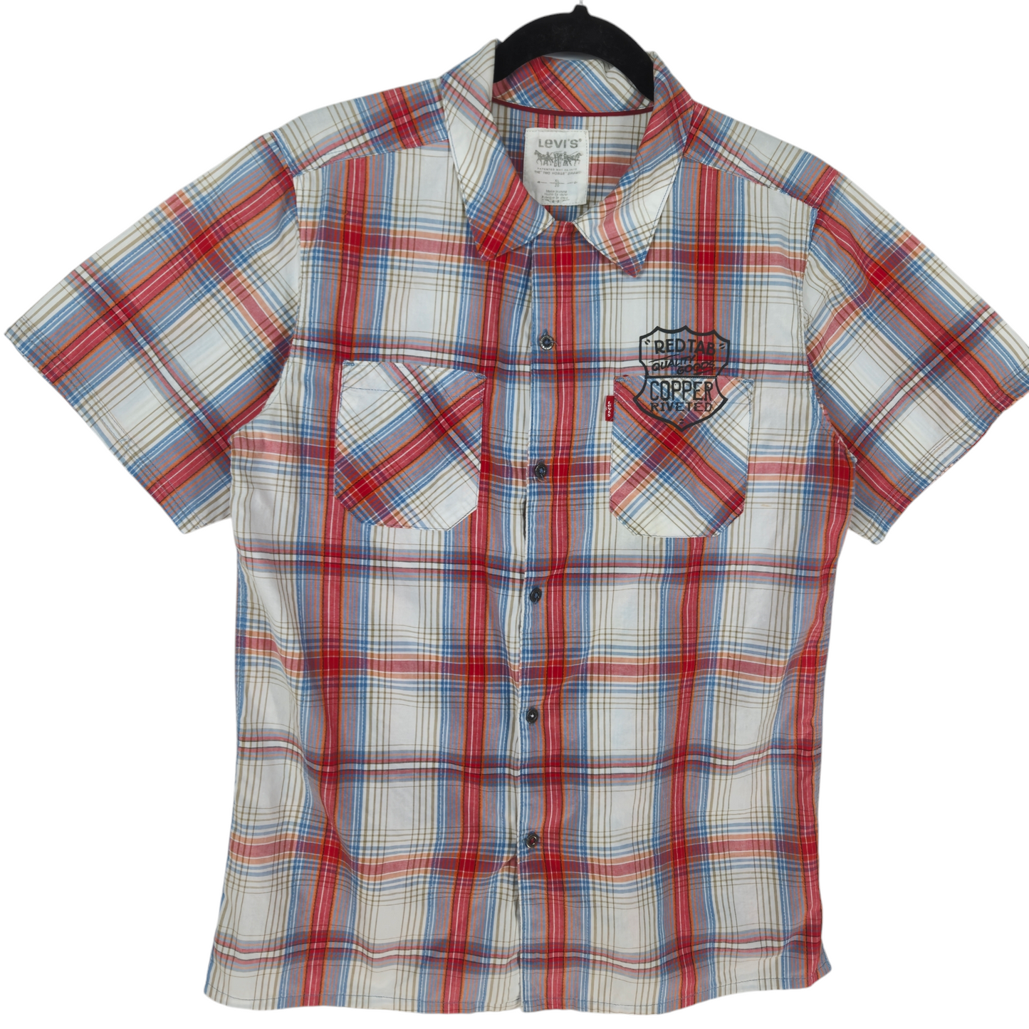 Levis White Red & Blue Checkered Short Sleeve Button Shirt Size S