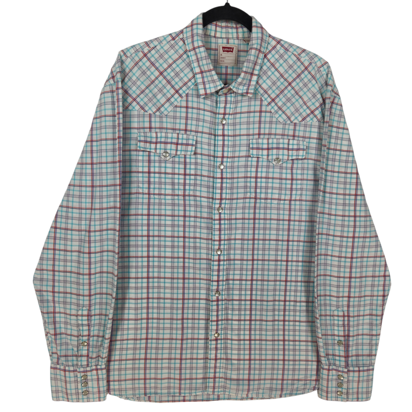 Levis White Blue & Red Checkered Cowboy Button Shirt Size XL