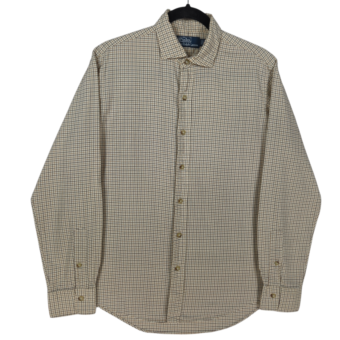 Vintage Polo Ralph Lauren 90's Light Brown Checkered Dress Shirt Size M