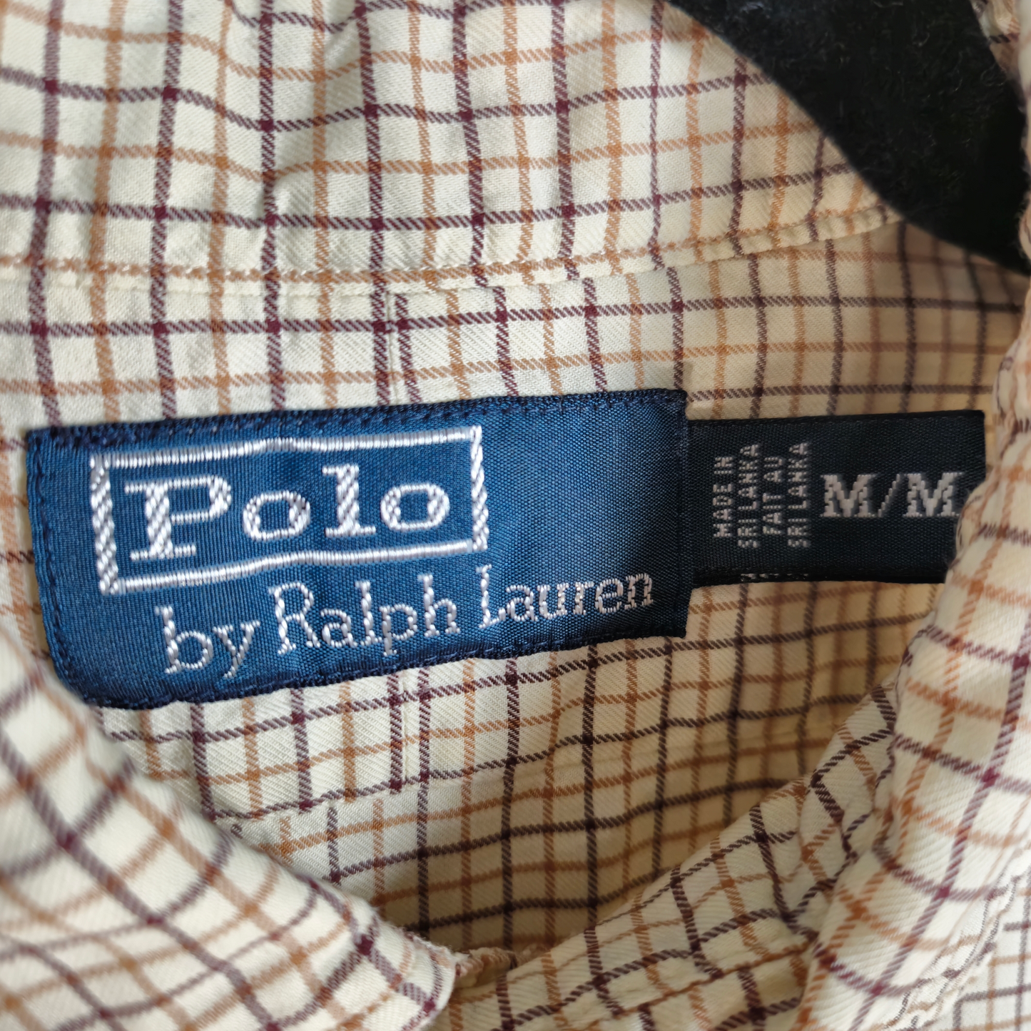 Vintage Polo Ralph Lauren 90's Light Brown Checkered Dress Shirt Size M